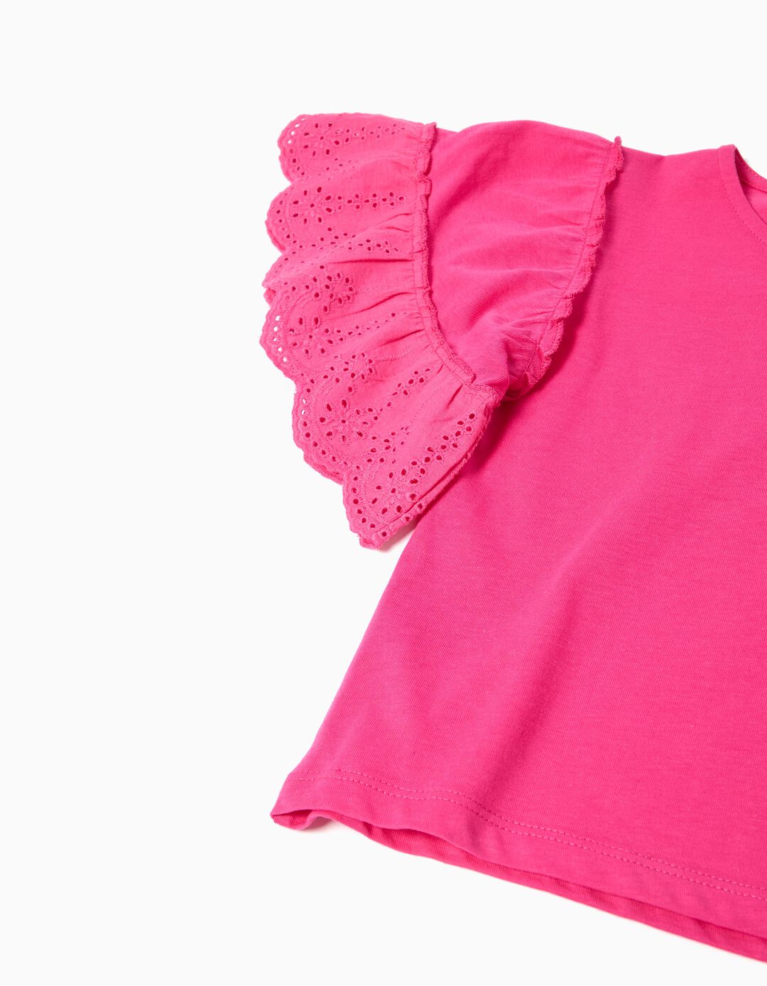 T-shirt Bordada, Menina, Rosa Escuro 