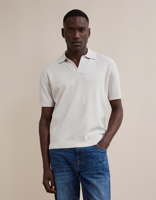 Comprar Online Polo De Malha Tricotada Com Linho, Homem, Bege Claro