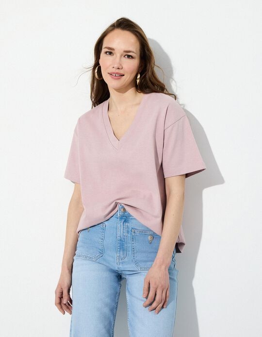 Comprar Online T-shirt Decote em V, Mulher, Roxo Claro