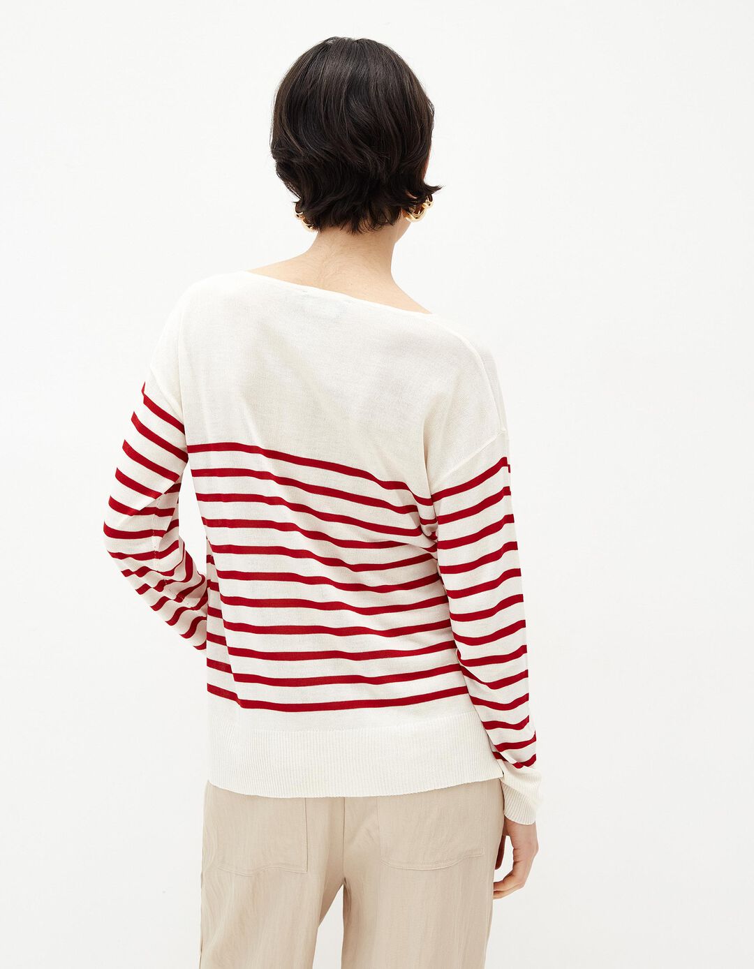Camisola Riscas, Mulher, Vermelho Escuro