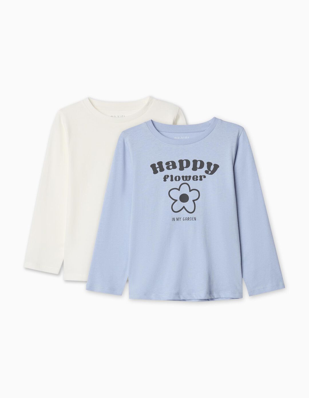 Pack 2 T-shirts de Manga Comprida, Menina, Azul Claro/Branco