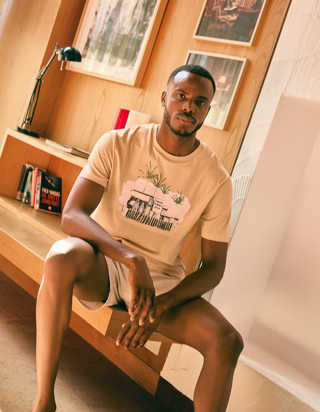 T-shirt Jersey Print, Homem, Bege Claro 