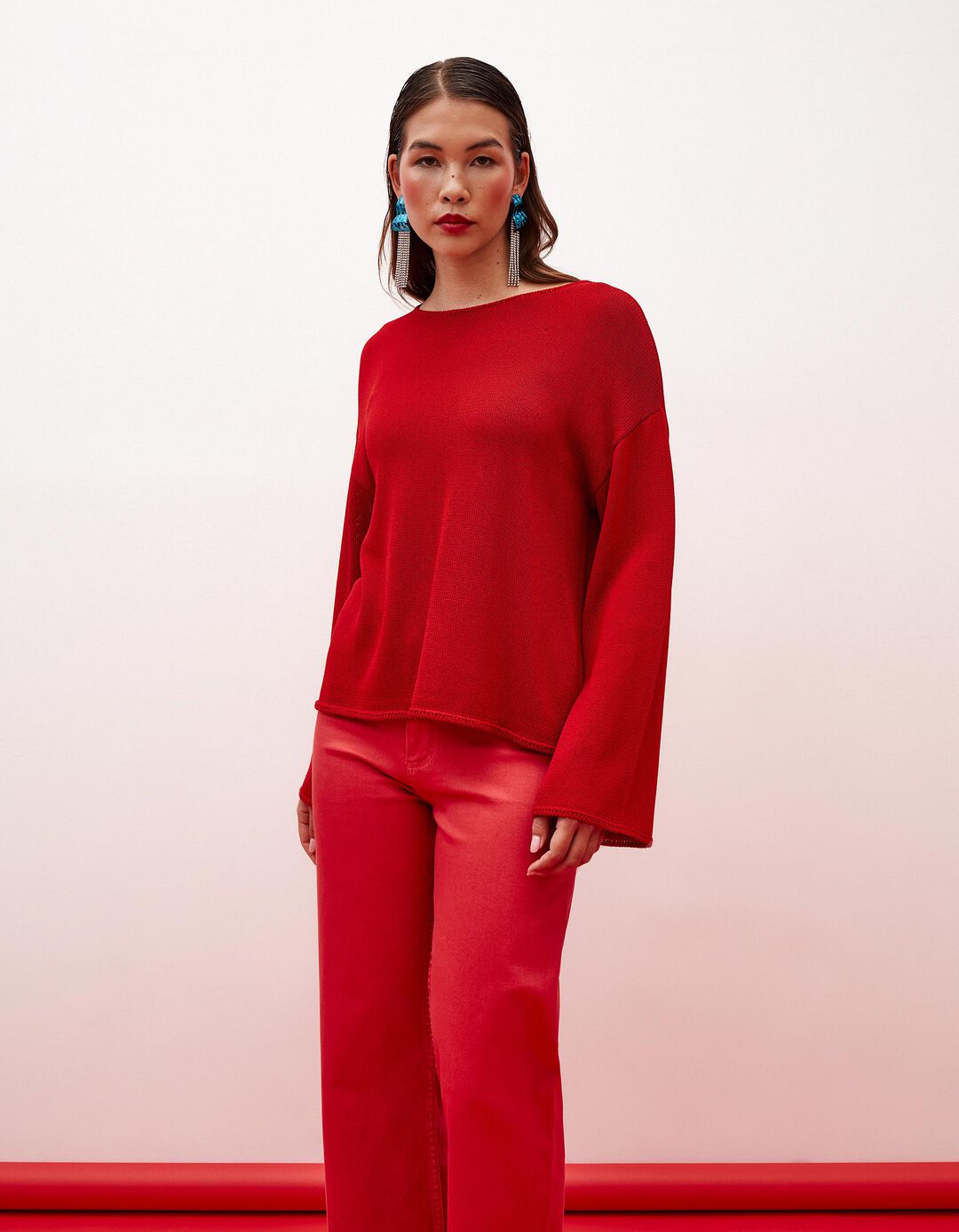 Camisola de Malha, Mulher, Vermelho Escuro