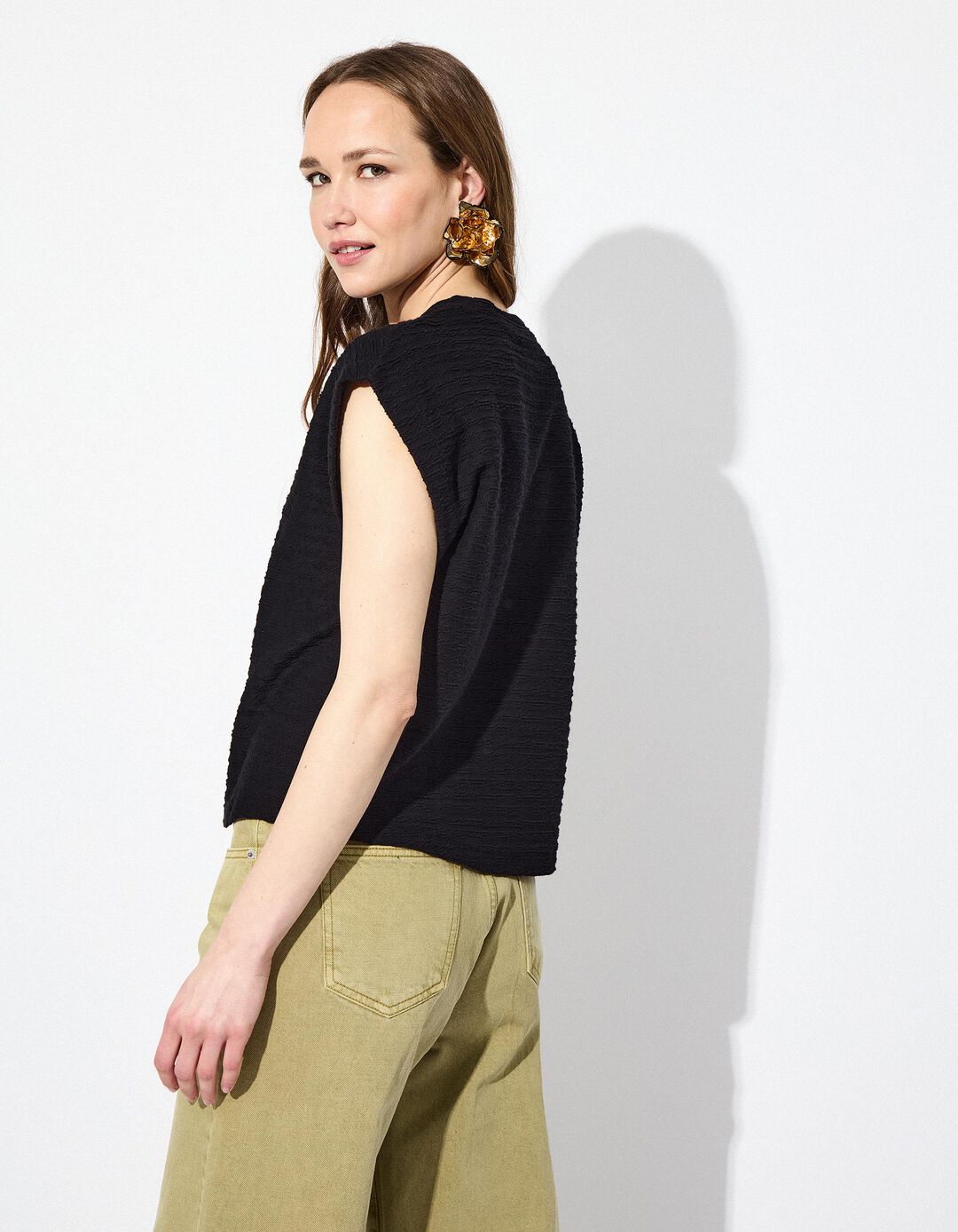 T-shirt sem Mangas, Mulher, Preto
