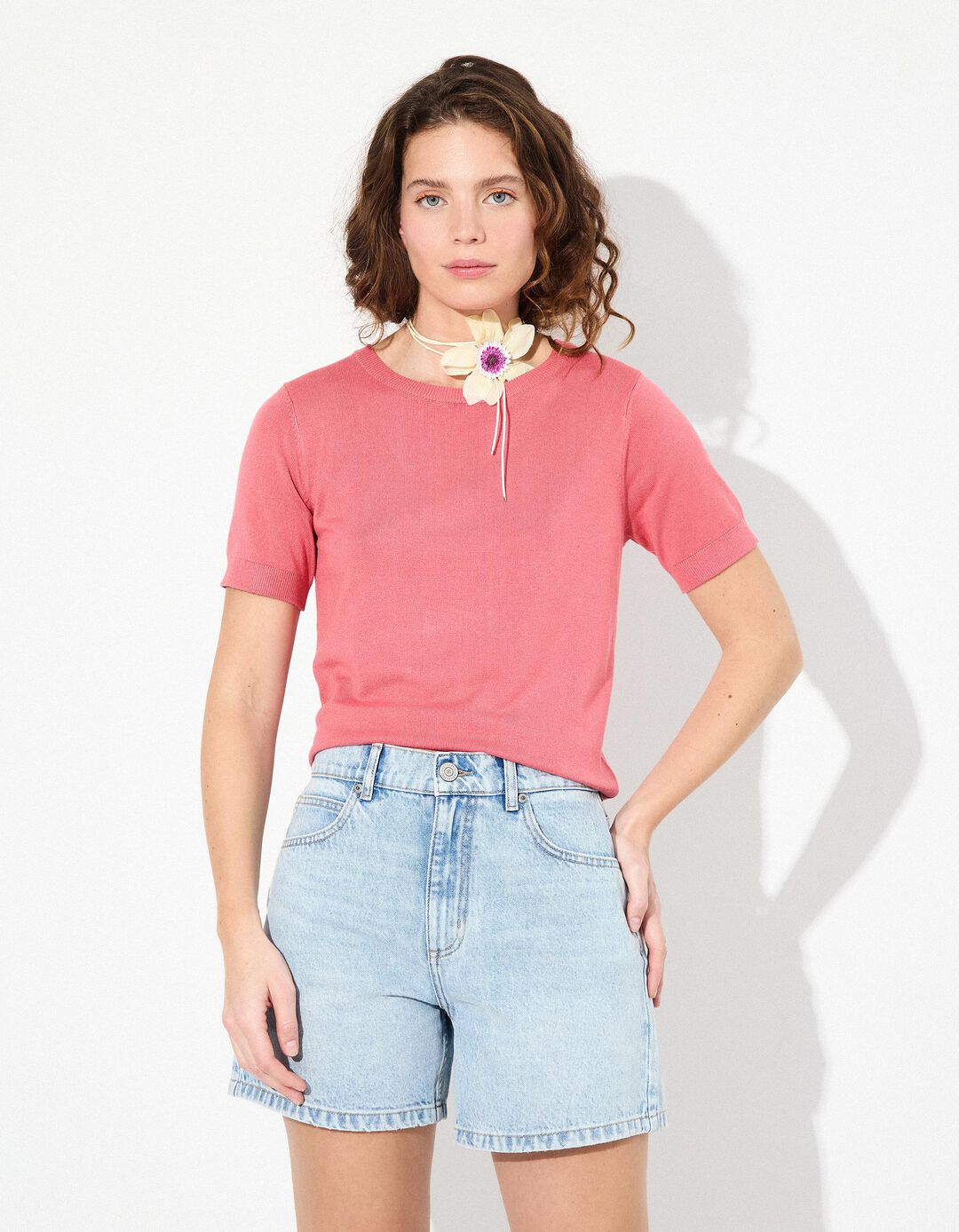 T-shirt de Malha, Mulher, Rosa