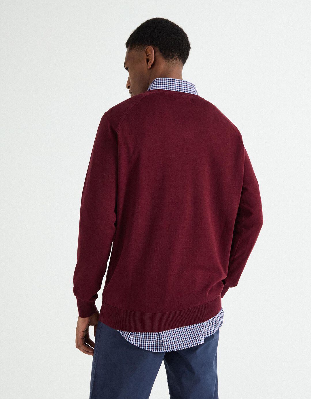 Camisola de Malha Decote em V, Homem, Vermelho Escuro