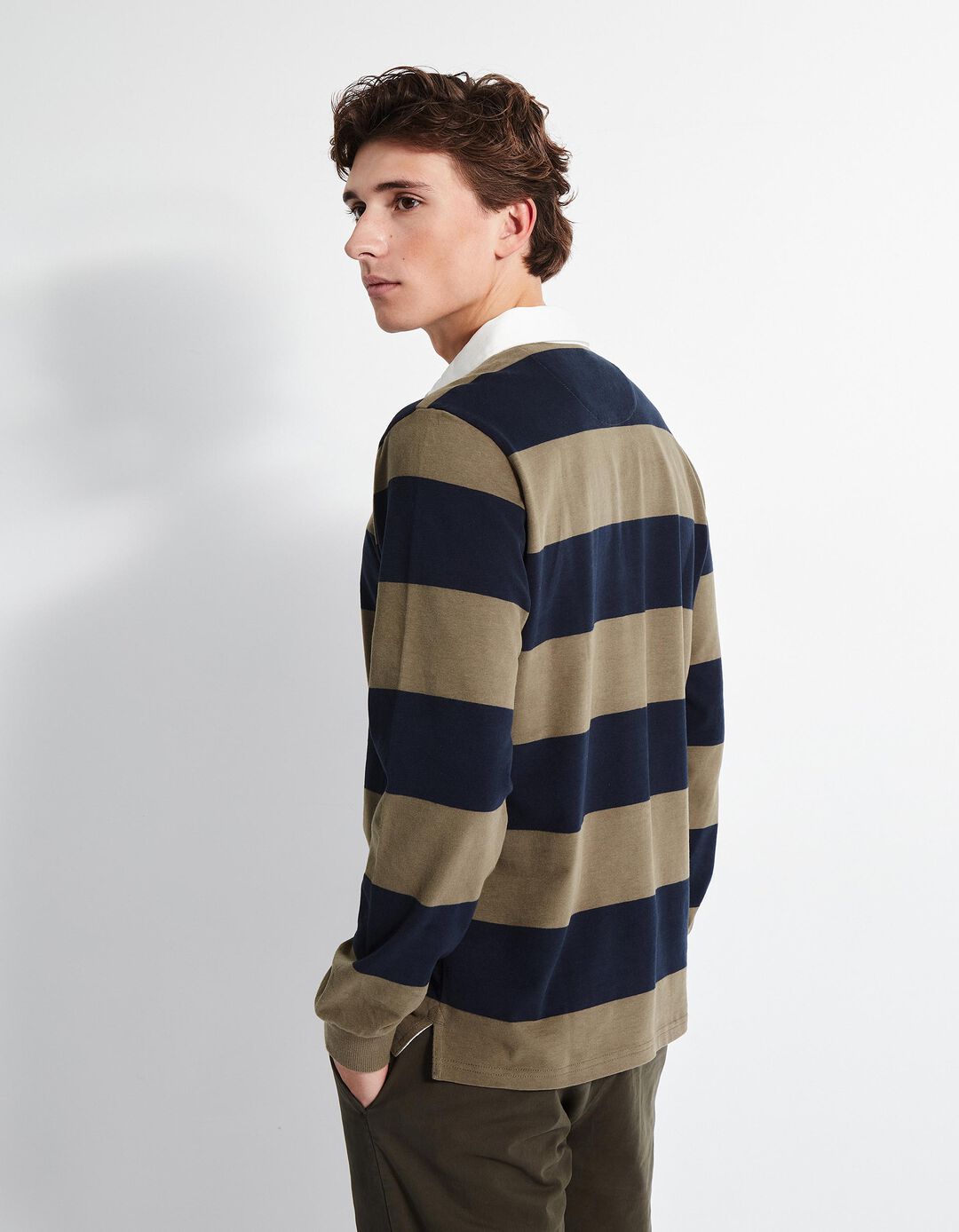Polo de Manga Comprida Riscas, Homem, Verde Escuro