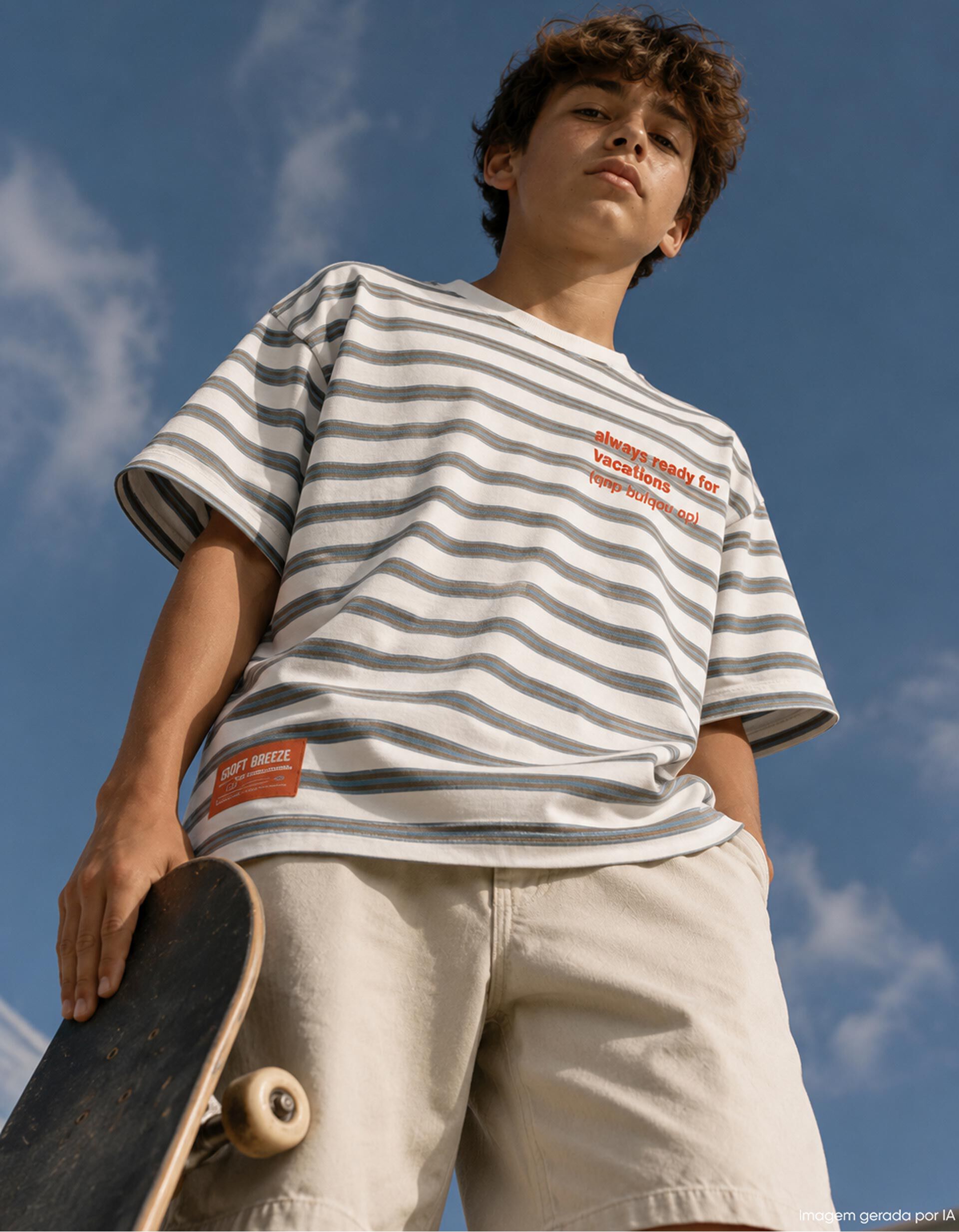 Comprar Online T-shirt &agrave;s Riscas, Menino, Cinzento