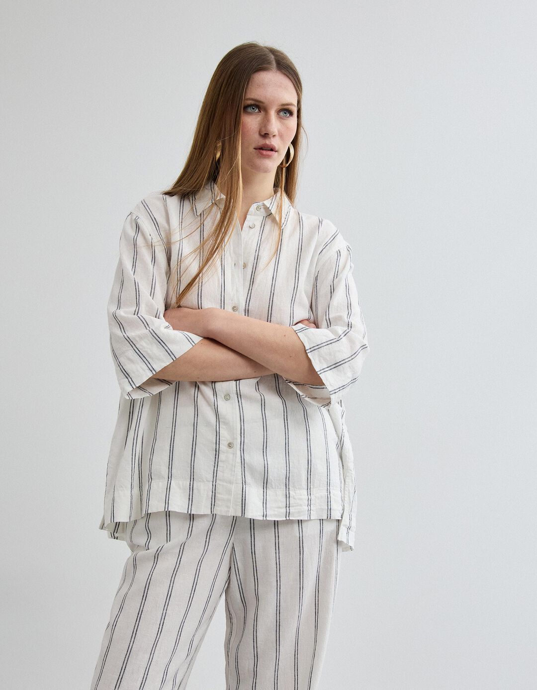 Camisa com Linho, Mulher, Cru