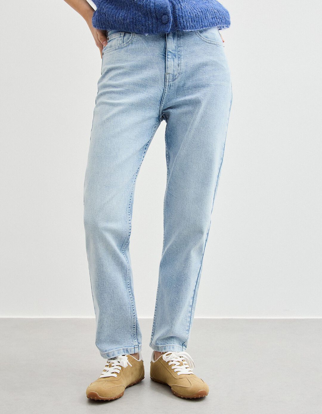 Cal&ccedil;as de Ganga 'Tapered Mom Fit', Mulher, Azul Claro