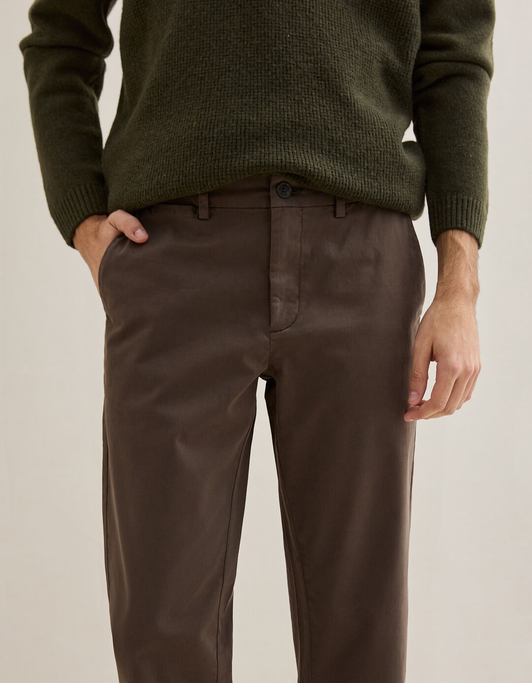 Cal&ccedil;as Chino Slim, Homem, Castanho Escuro