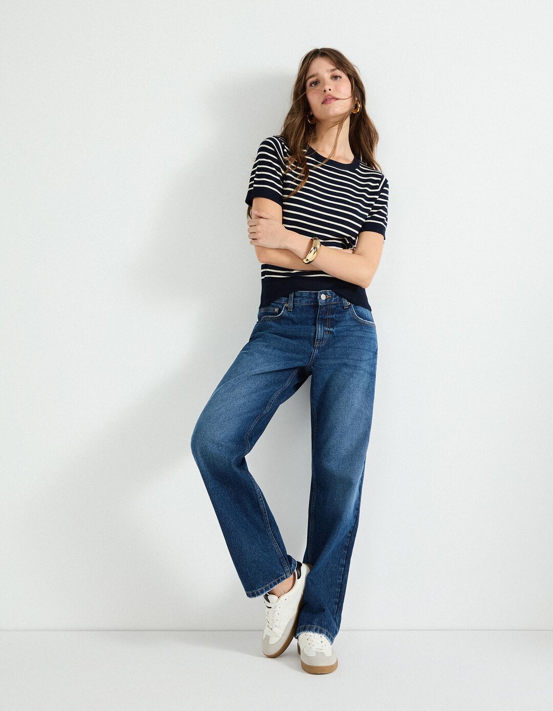 Calças de Ganga 'Straight Fit', Mulher, Azul Escuro