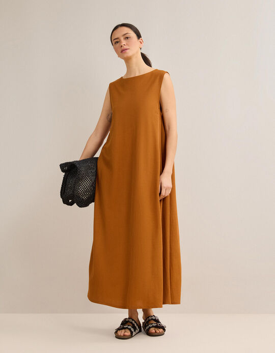 Comprar Online Vestido Comprido Fluido, Mulher, Castanho Claro