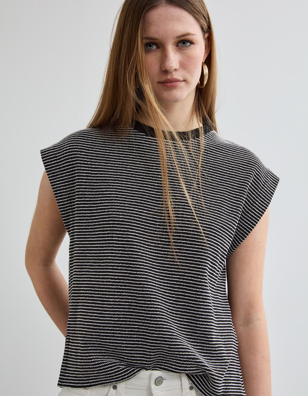 T-shirt Riscas, Mulher, Preto