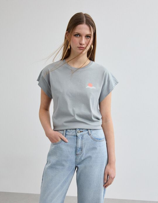 Comprar Online T-shirt Estampado, Mulher, Cinzento Claro