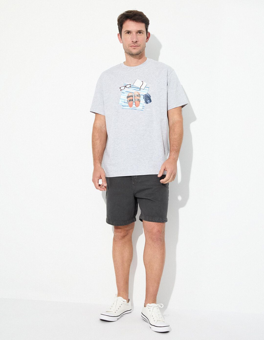T-shirt Jersey Print, Homem, Cinzento Claro