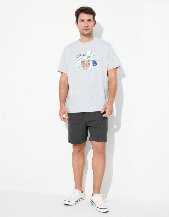 Comprar Online T-shirt Jersey Print, Homem, Cinzento Claro