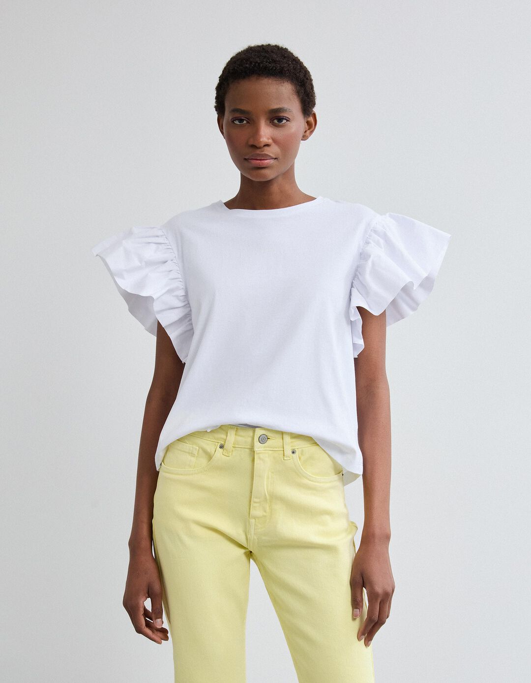 T-shirt Folhos, Mulher, Branco