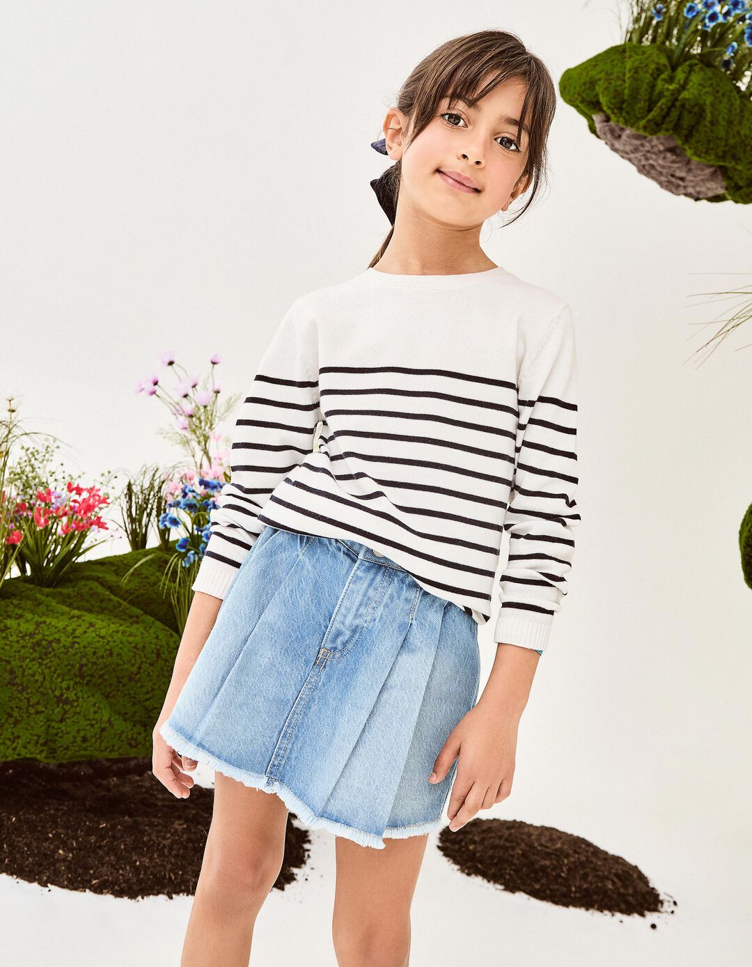 Camisola de Malha Riscas, Menina, Branco