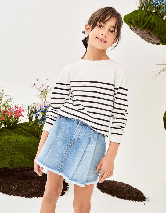 Comprar Online Camisola de Malha Riscas, Menina, Branco