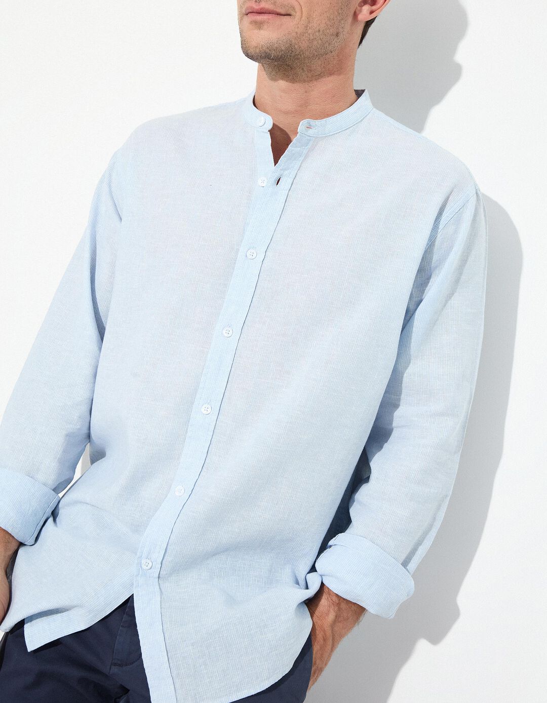 Camisa com Linho, Homem, Azul Claro