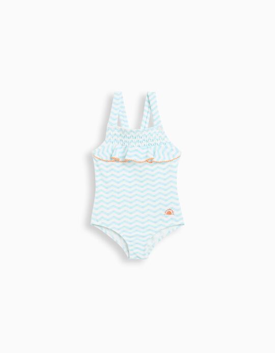 Comprar Online Fato de Banho com Folhos e Ondas, Menina, Azul Claro 