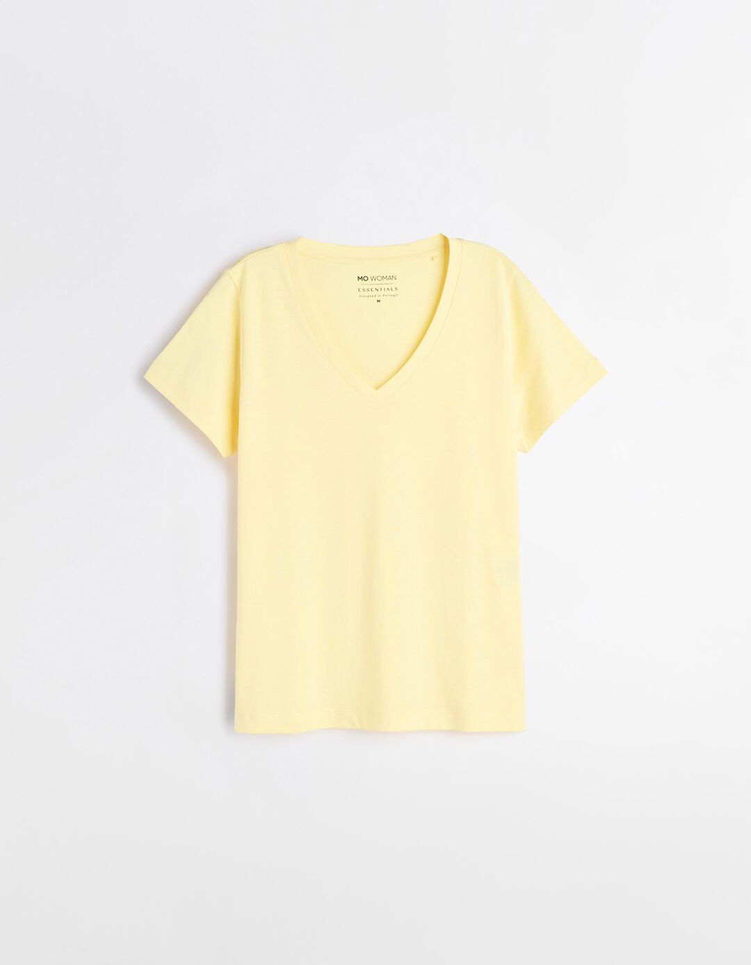 T-shirt Decote em V, Mulher, Amarelo Claro