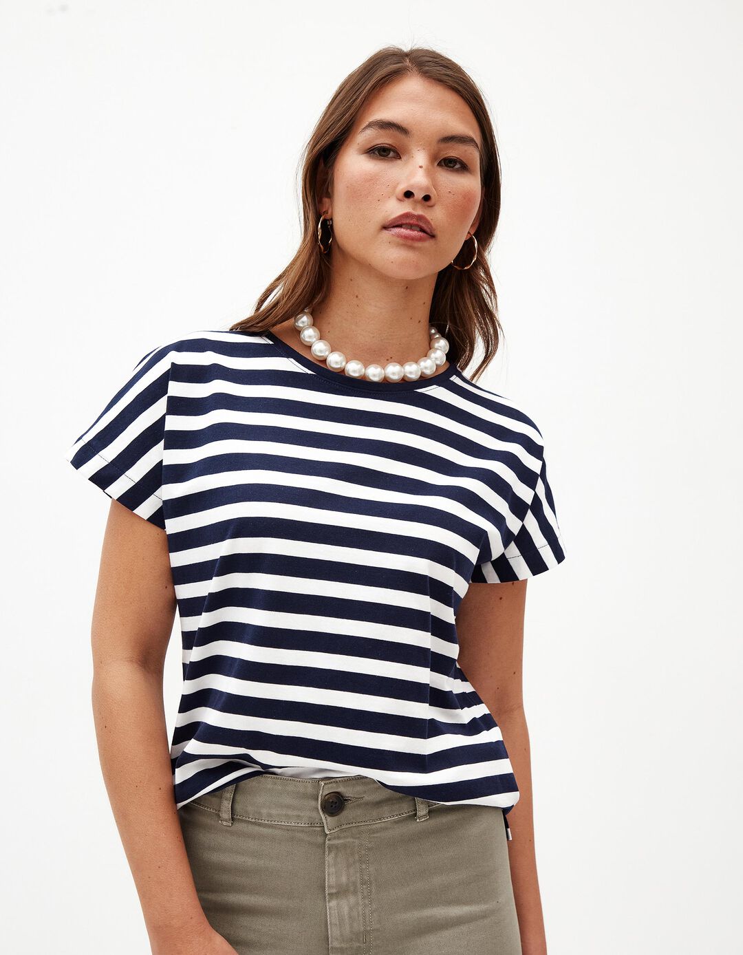 T-shirt Riscas, Mulher, Azul Escuro 
