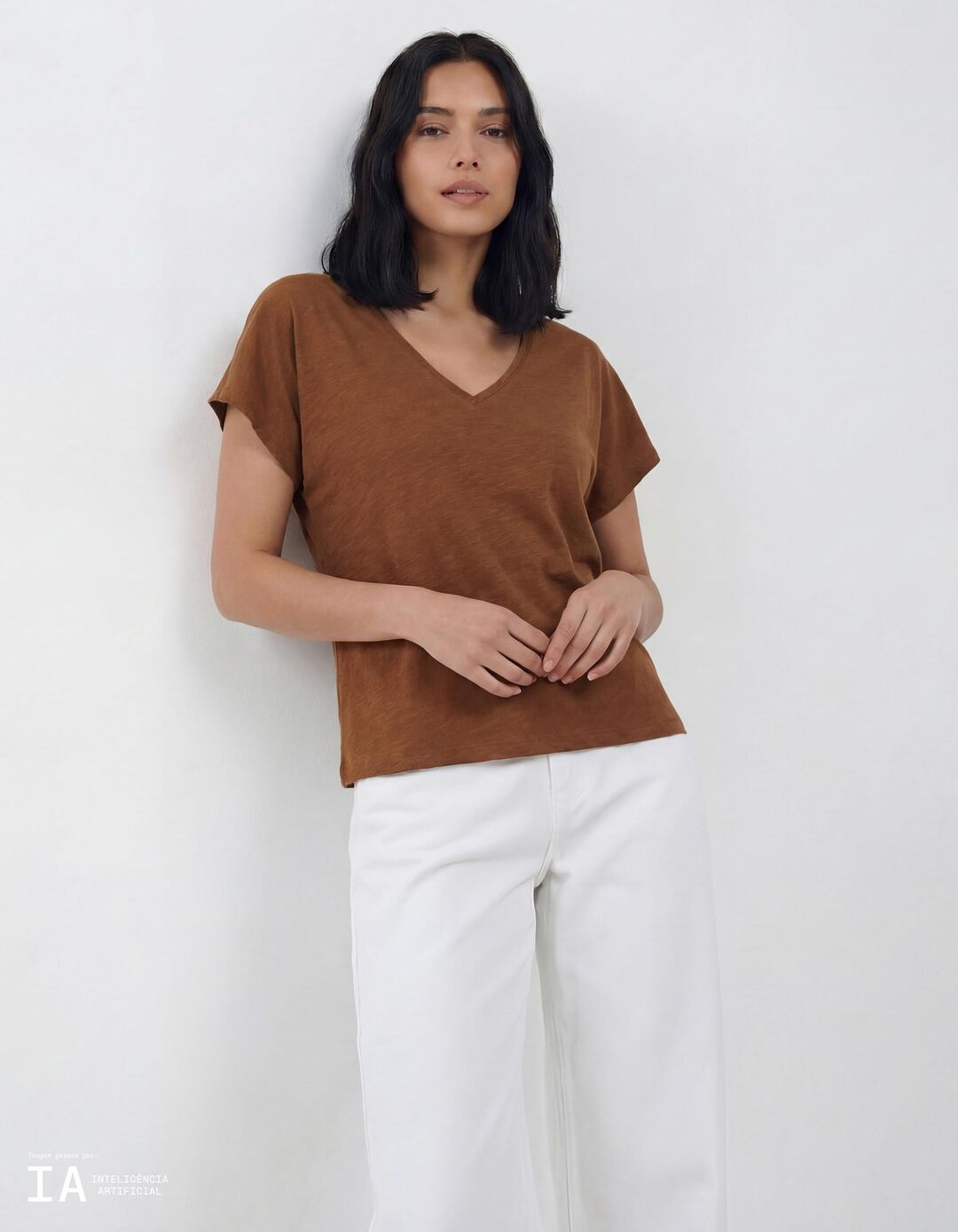 T-shirt, Mulher, Castanho