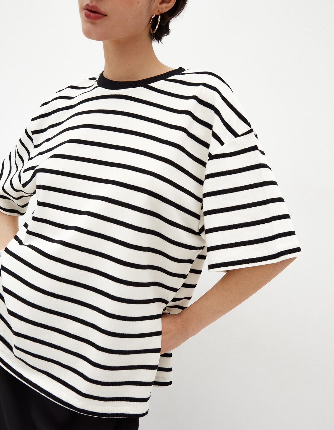 T-shirt Riscas, Mulher, Preto