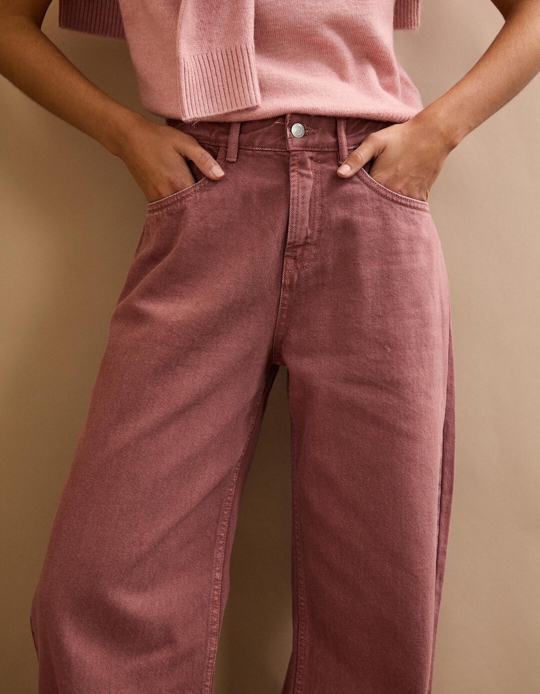 Calças de Ganga 'Straight Fit', Mulher, Rosa