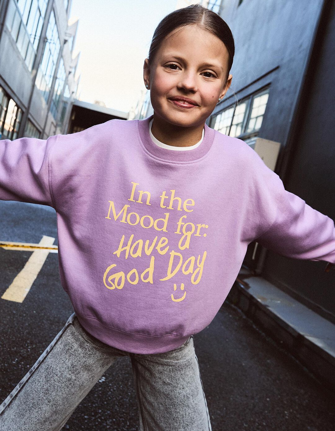 Sweatshirt de Felpa Estampado, Menina, Lilás Escuro
