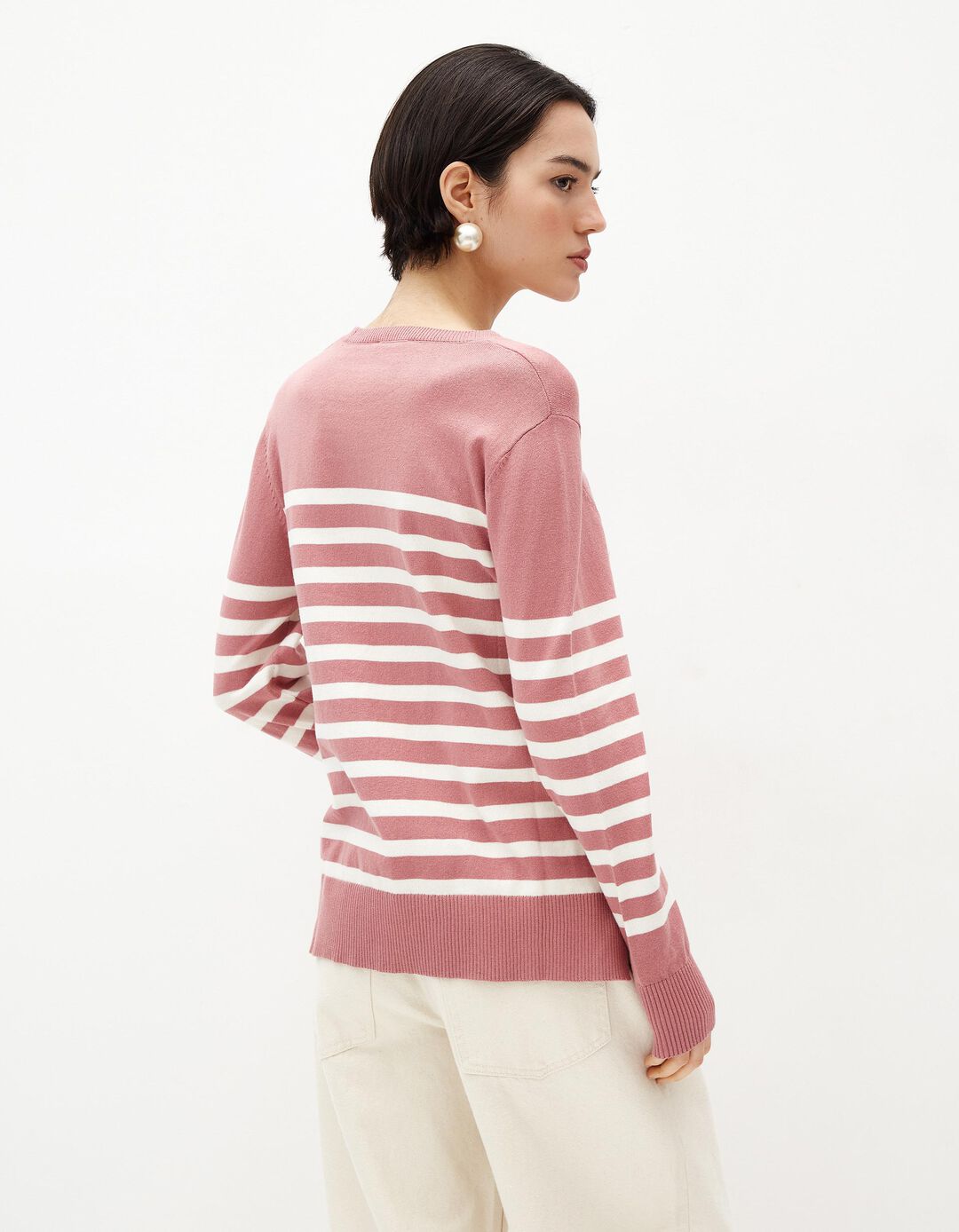 Camisola Malha Riscas, Mulher, Rosa Escuro