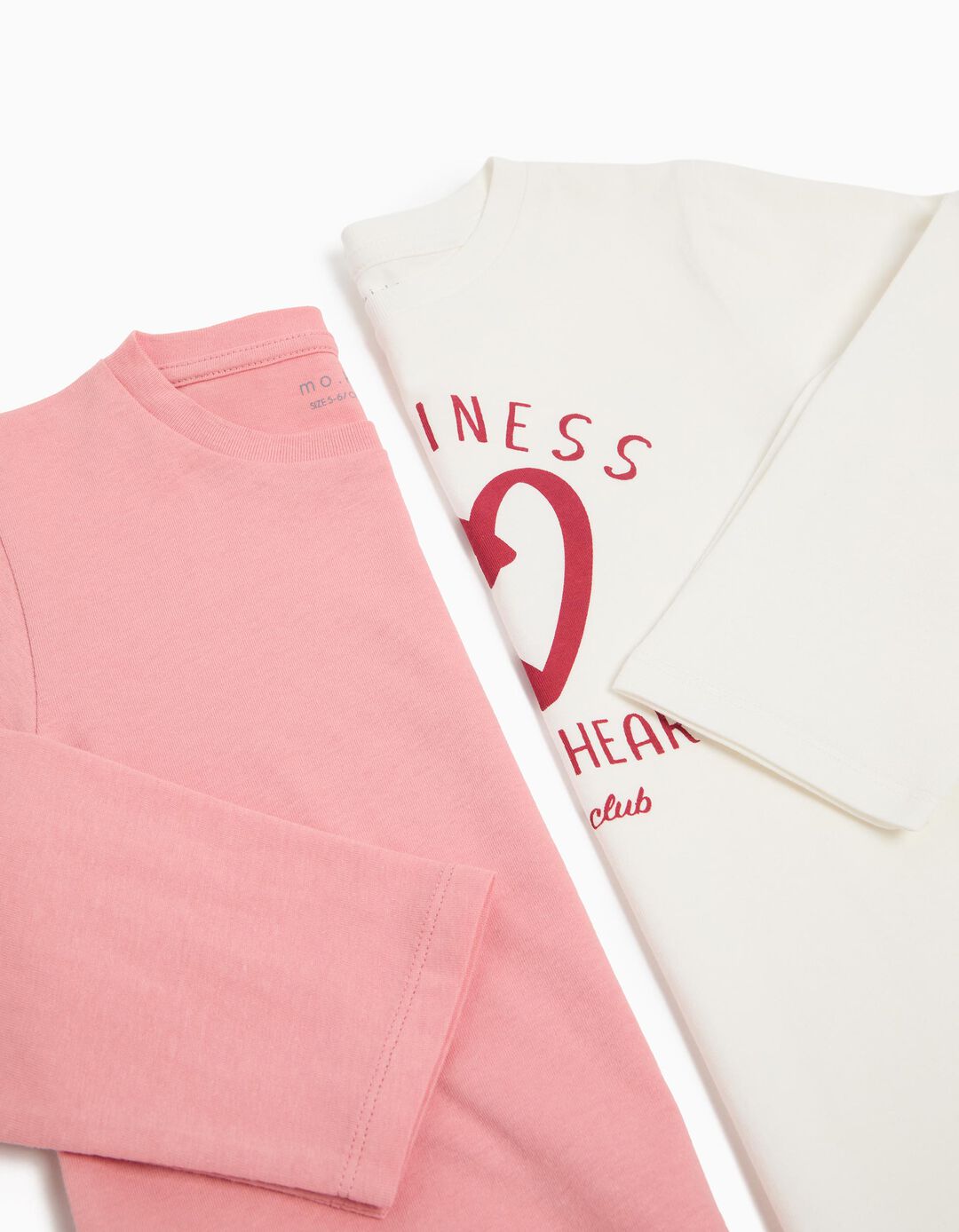 Pack 2 T-shirts de Manga Comprida, Menina, Branco/Rosa Claro