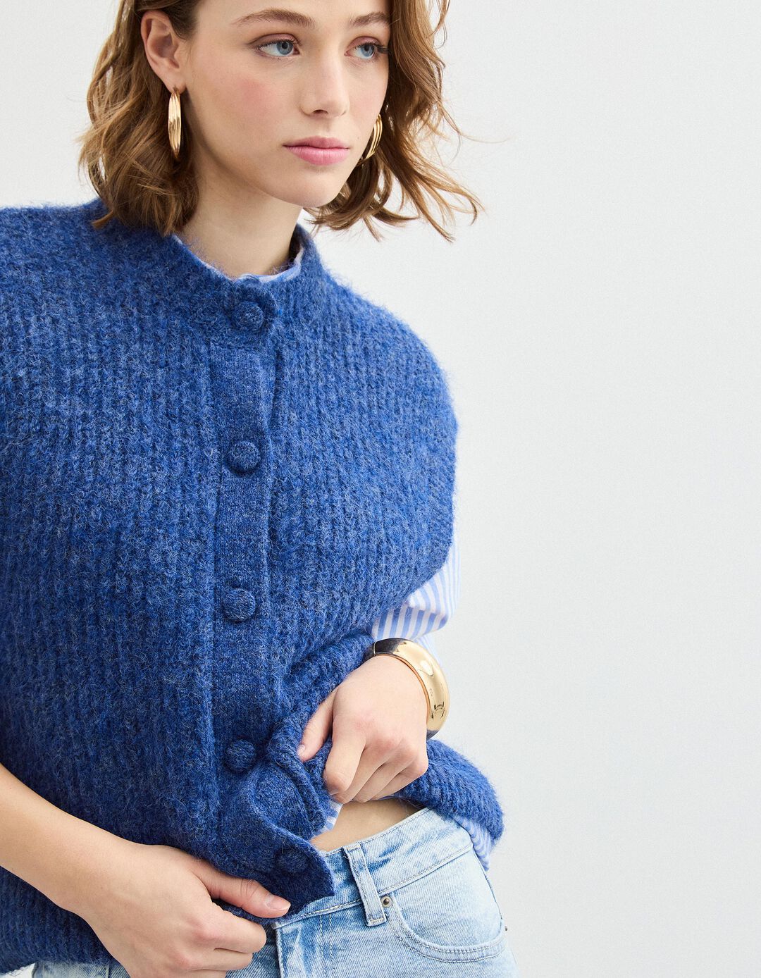 Colete com L&atilde;, Mulher, Azul