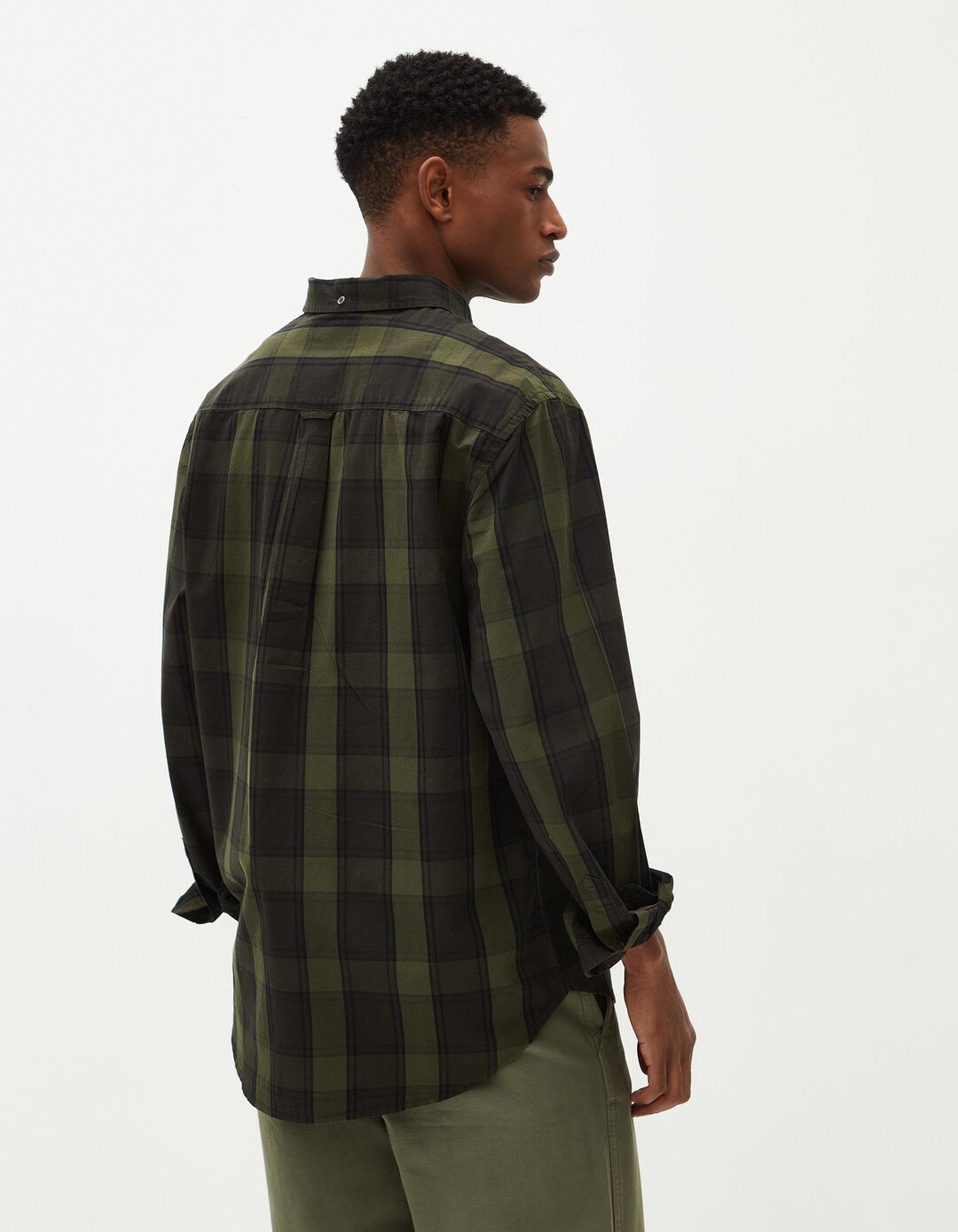 Camisa de Manga Comprida Xadez, Homem, Verde Escuro