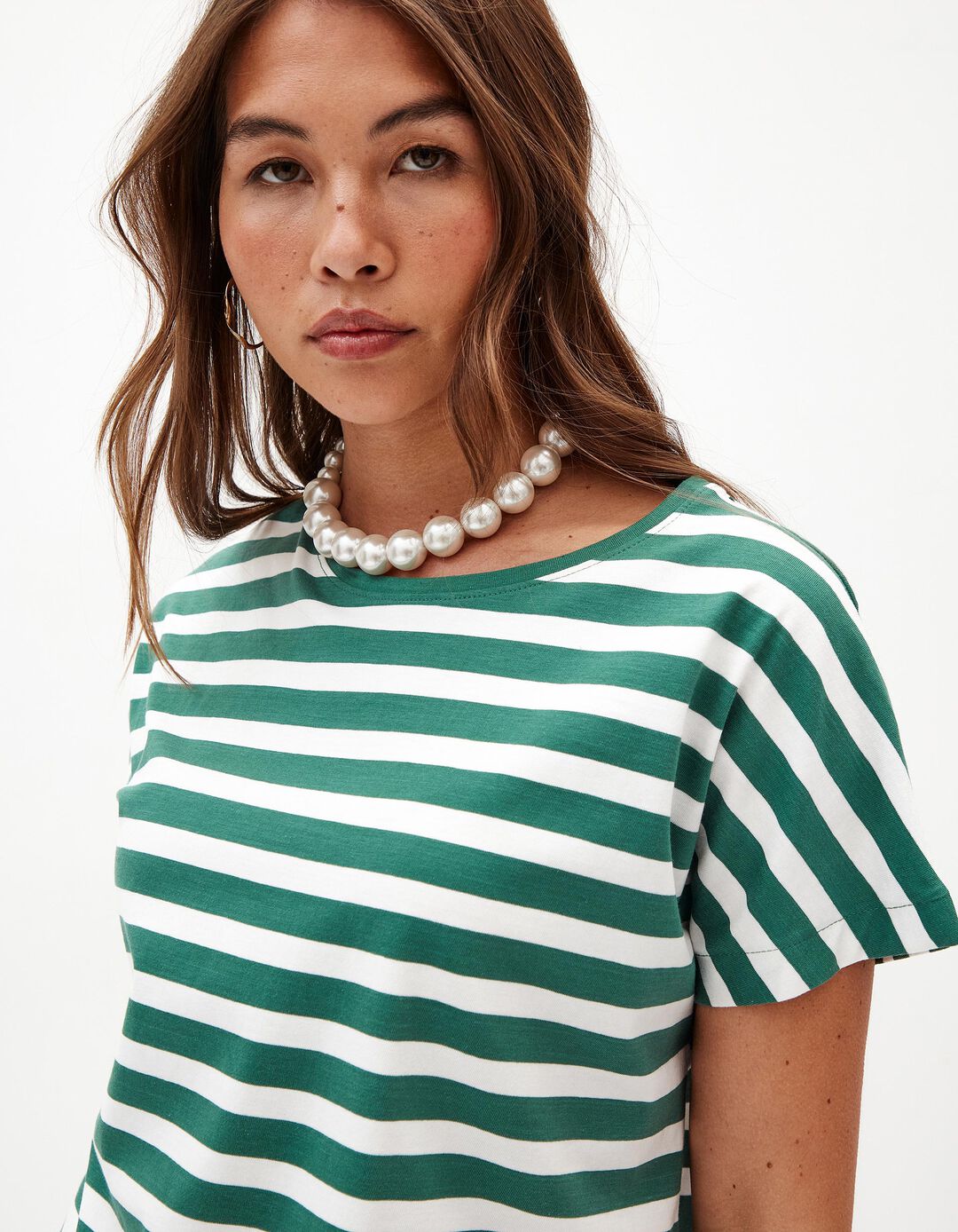 T-shirt Riscas, Mulher, Verde