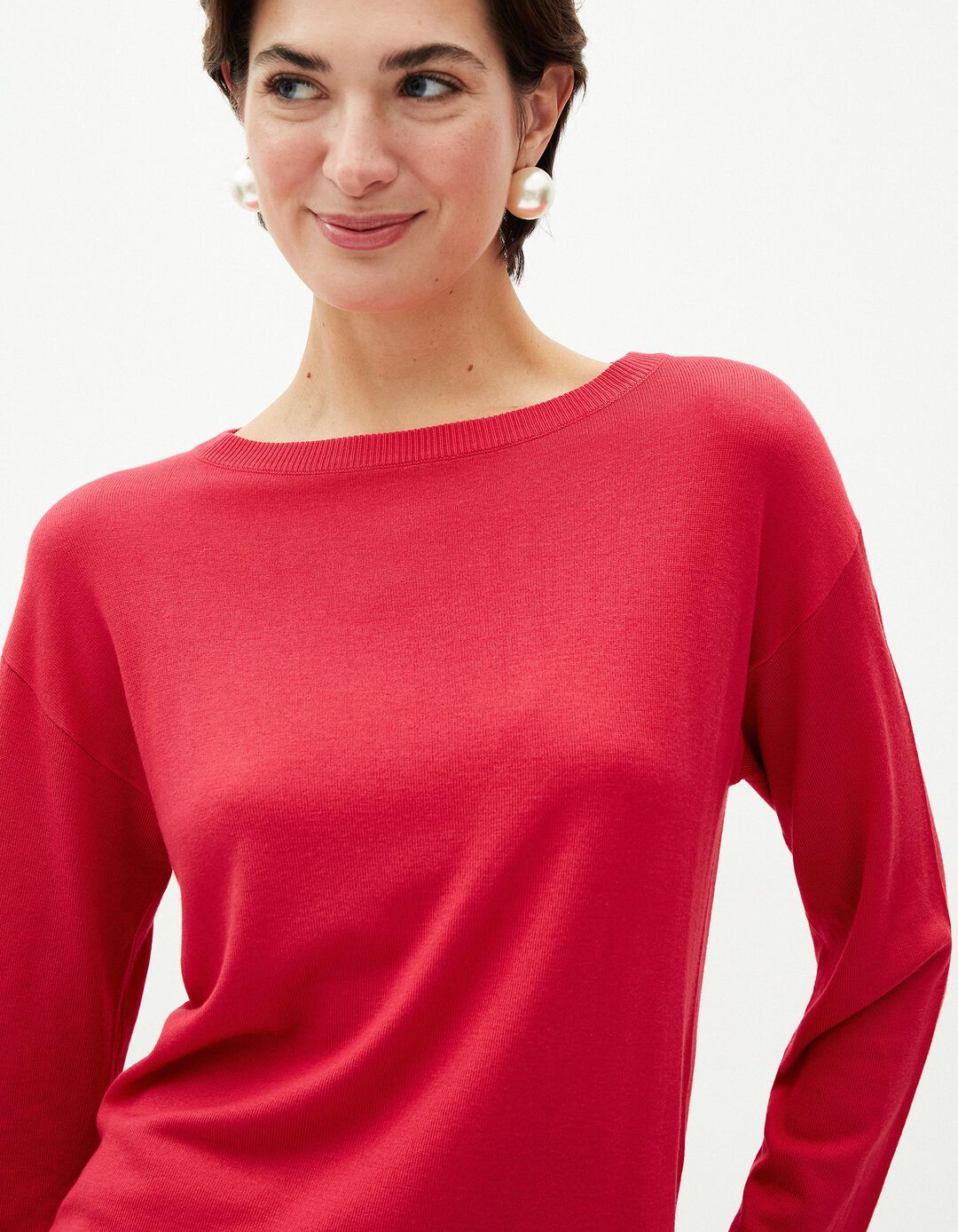 Camisola de Malha Decote Redondo, Mulher, Rosa