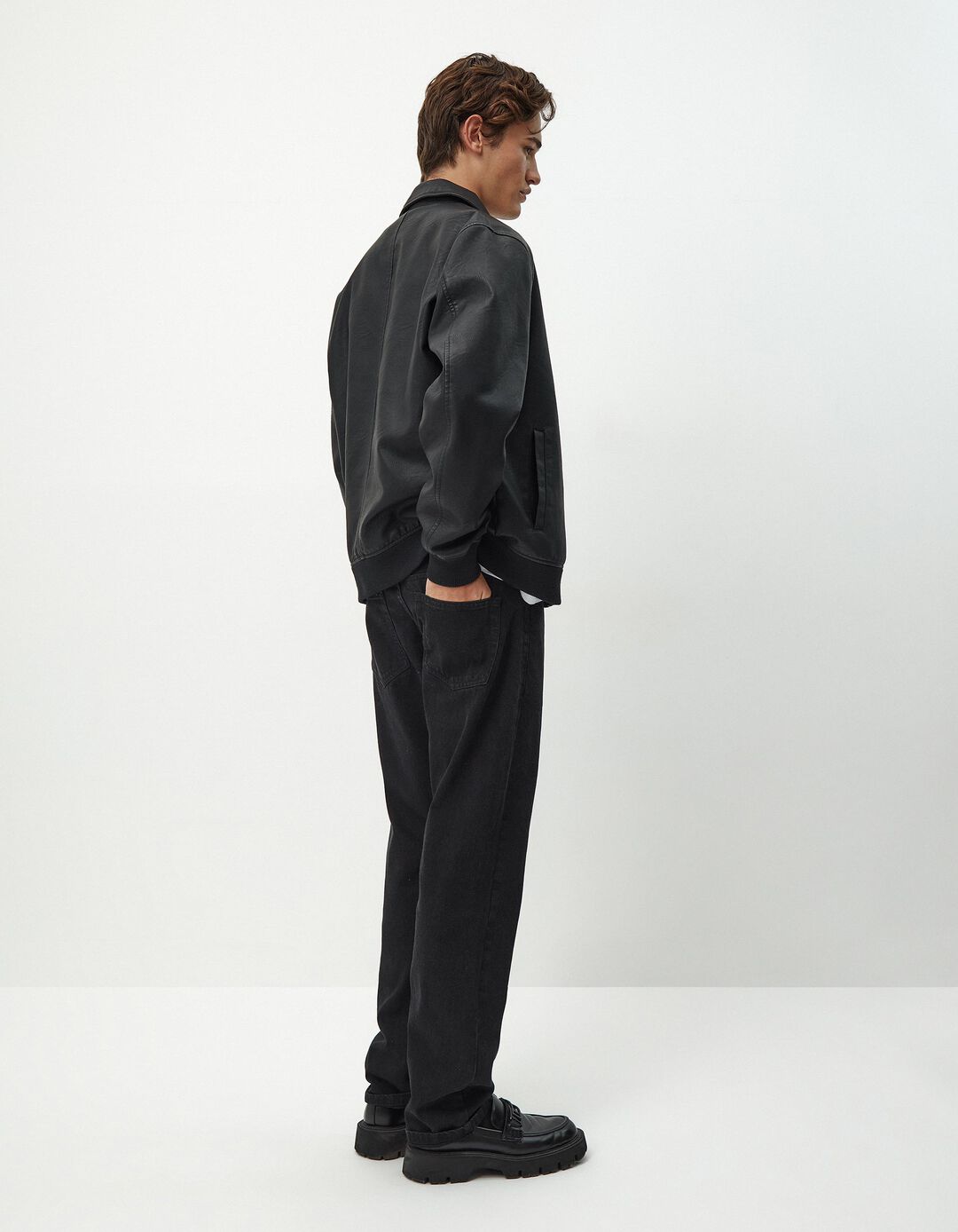 Calças de Ganga Straight Fit, Homem, Preto