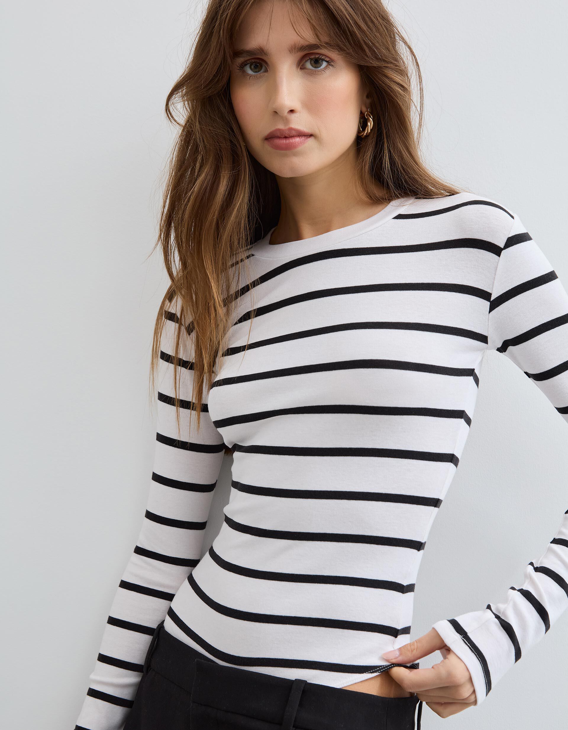 Comprar Online Body de Manga Comprida Riscas, Mulher, Preto