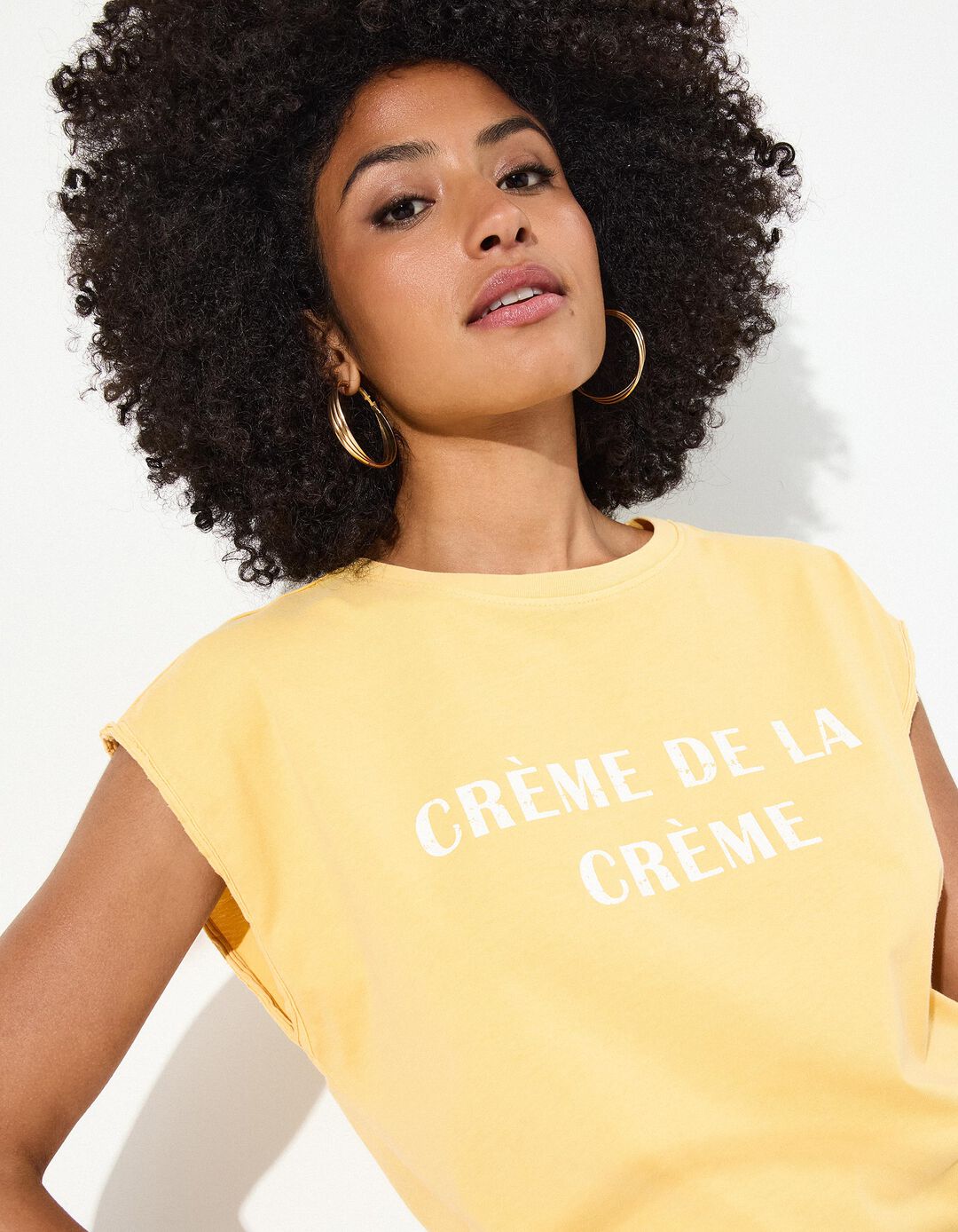 T-shirt sem Mangas, Mulher, Amarelo Escuro 