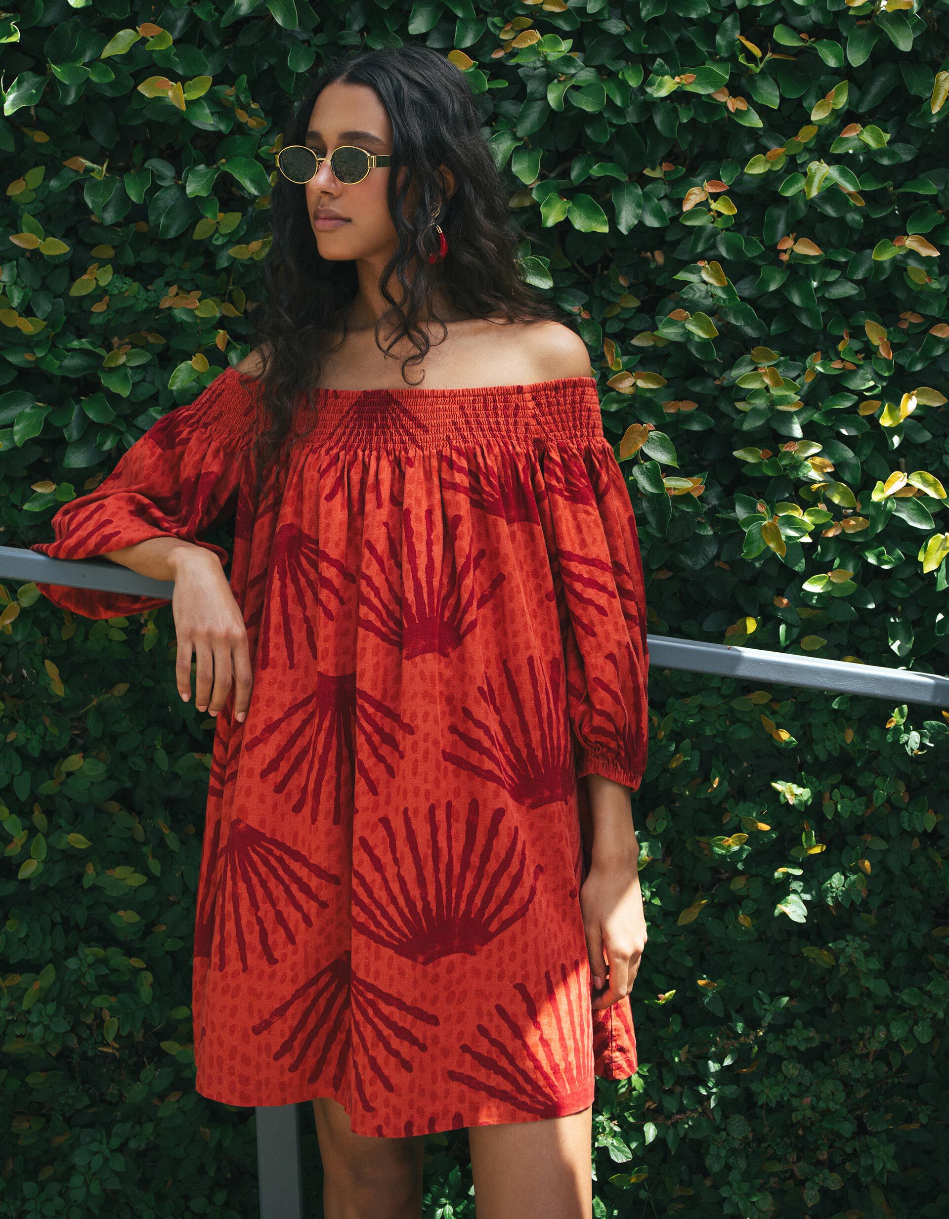 Comprar Online Vestido Com Linho, Mulher, Vermelho Escuro