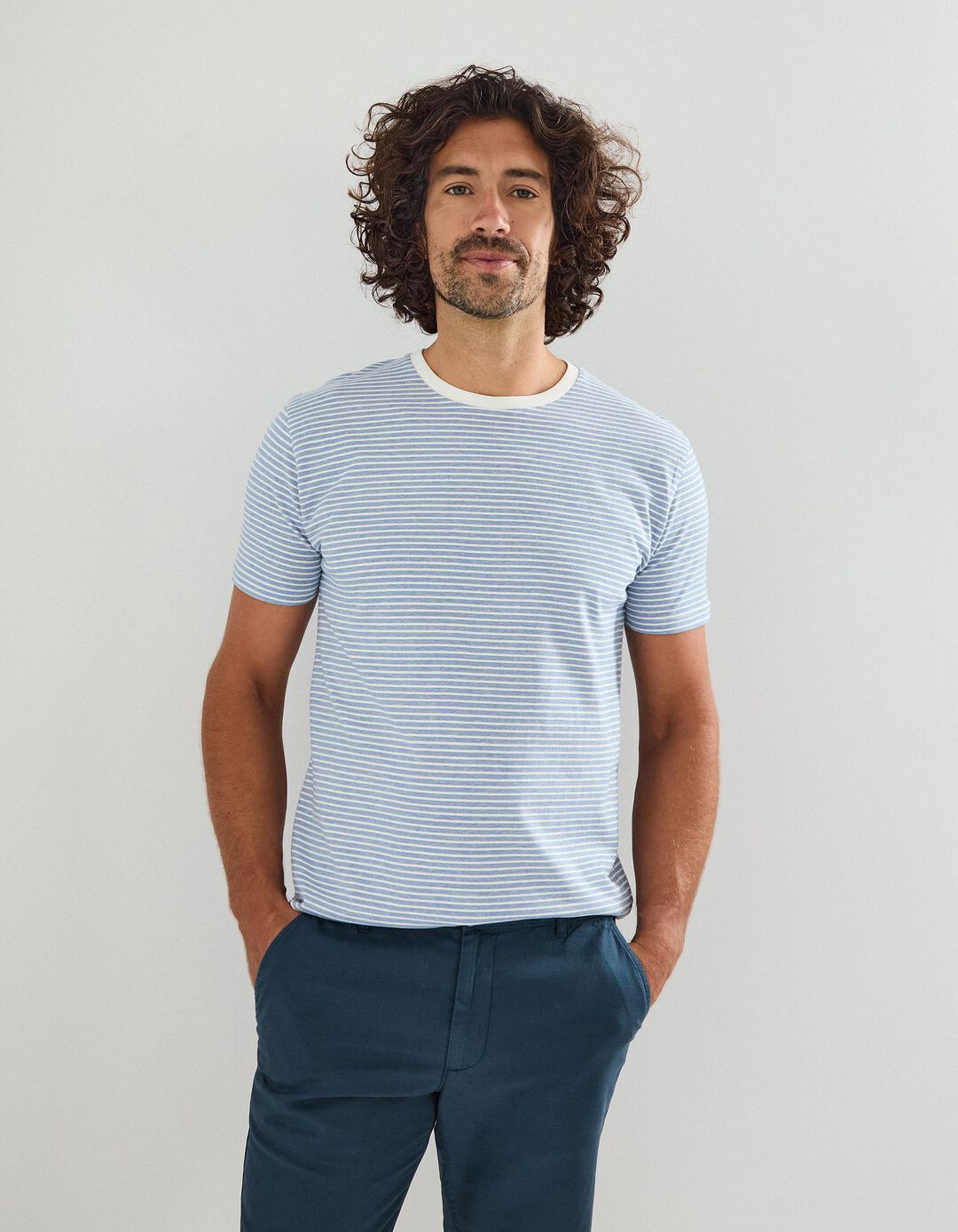 T-shirt Riscas, Homem, Azul Escuro