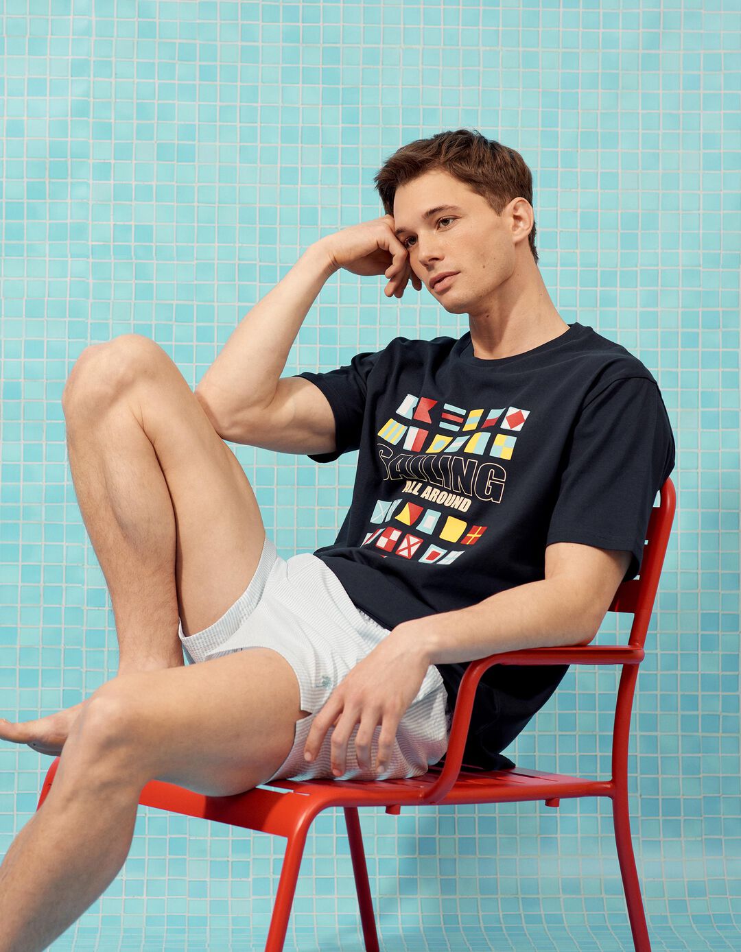 T-shirt Estampada, Homem, Azul Escuro