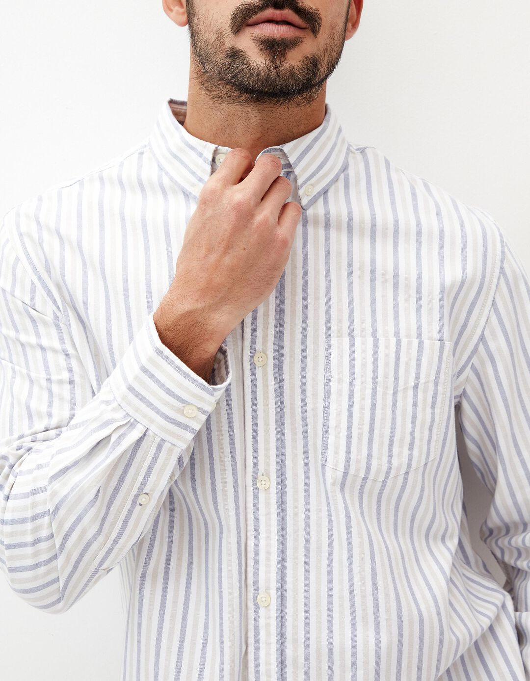 Camisa de Manga Comprida Riscas, Homem, Azul