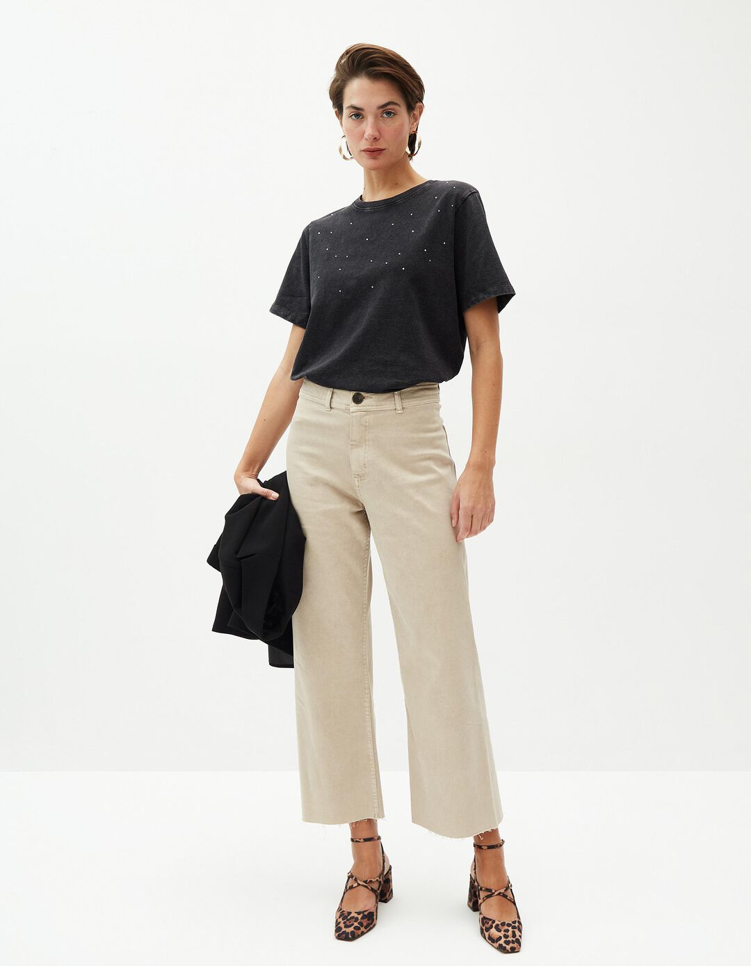 T-shirt com Brilhantes, Mulher, Cinzento Escuro