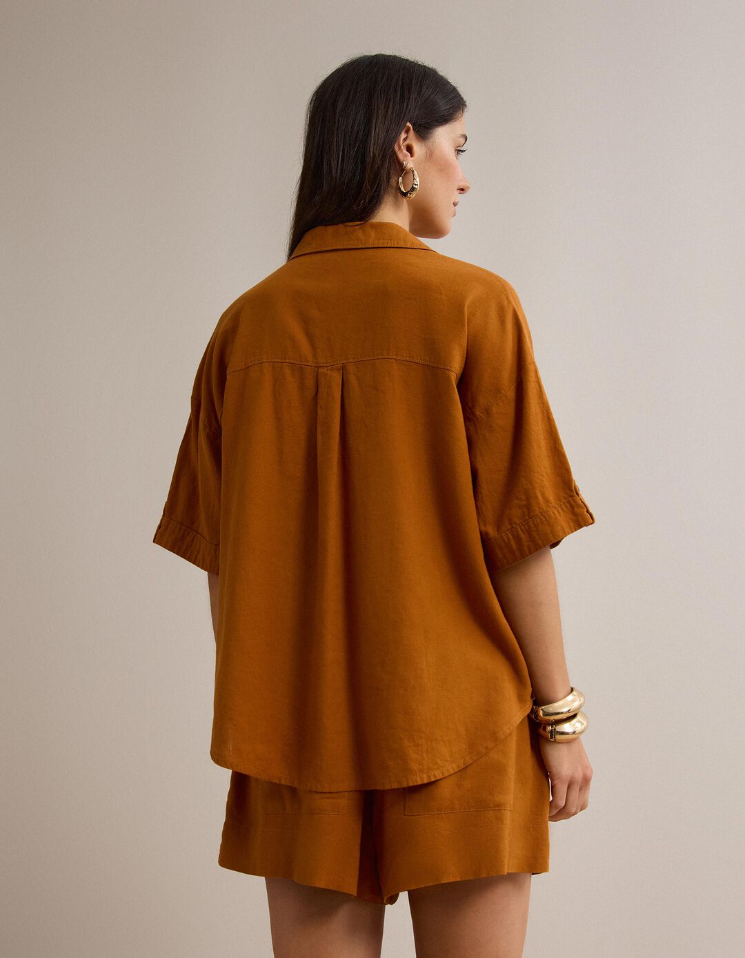 Blusa com linho, Mulher, Castanho Claro 
