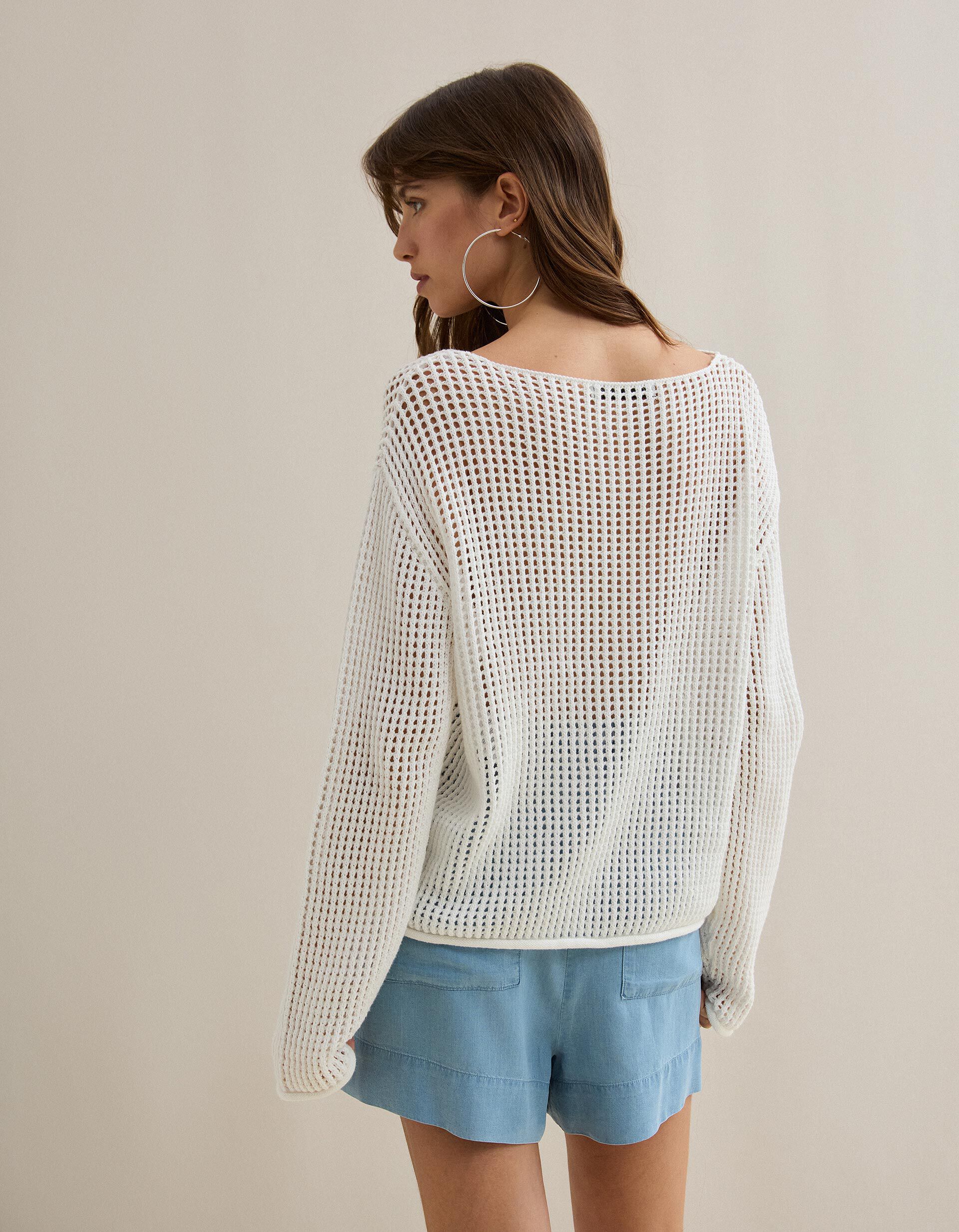 Comprar Online Camisola de Malha Crochet, Mulher, Branco