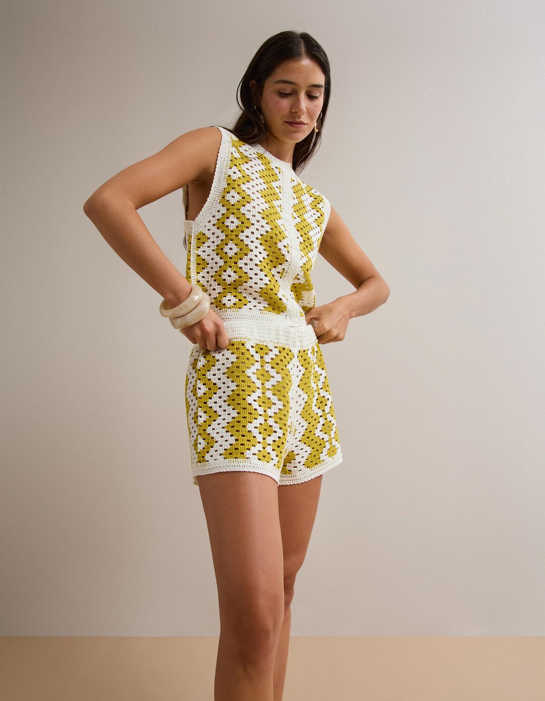 Cal&ccedil;&otilde;es Crochet, Mulher, Amarelo