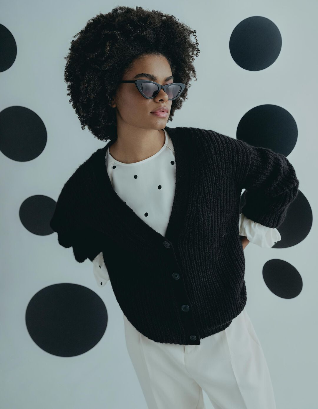 Casaco de Malha com L&atilde;, Mulher, Preto